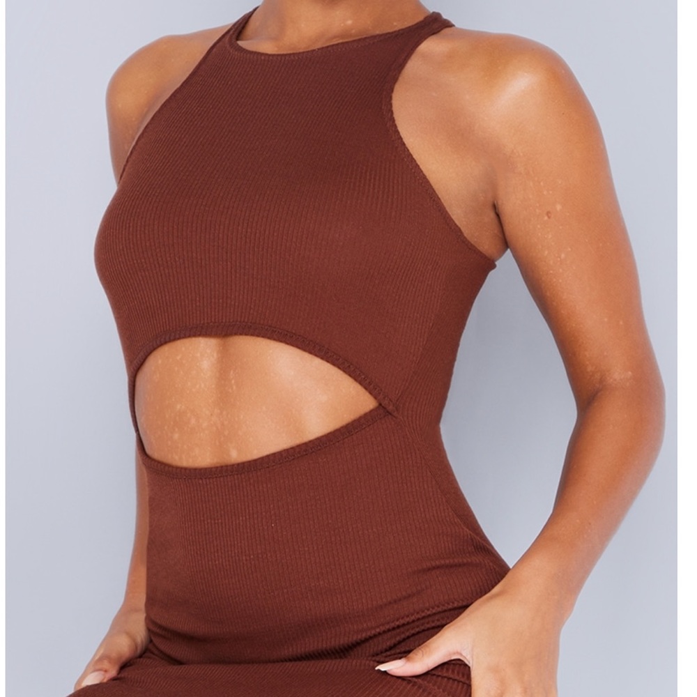 Chocolate Cut Out Racer Neck Rib Midi Dress - Picture 3 of 3